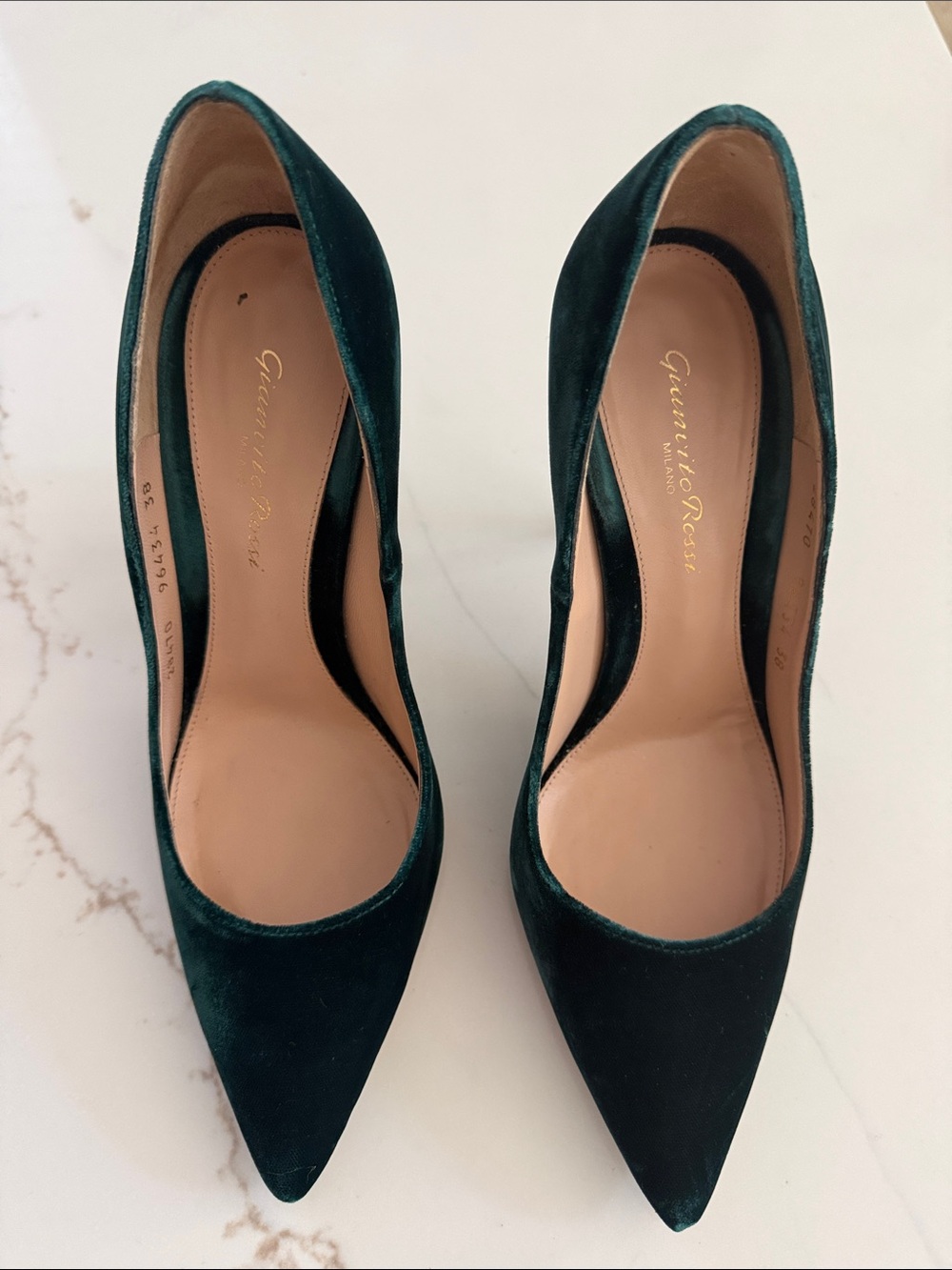 Gianvito Rossi Deep Green Velvet Pointed Pumps